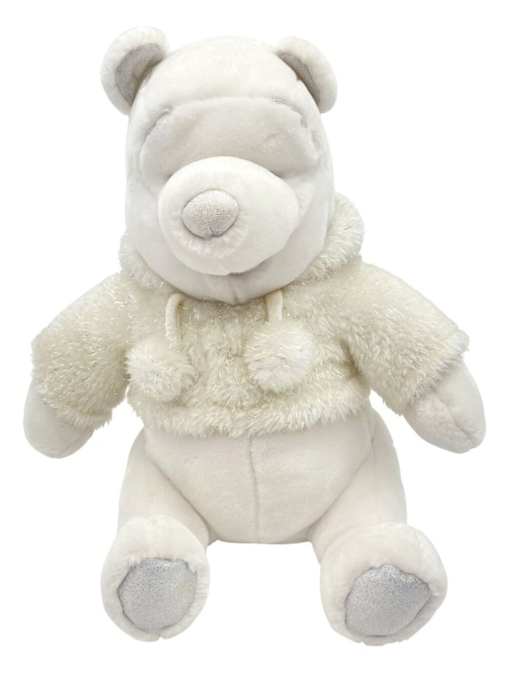 Disney Winnie the Pooh Snowflake Pals White Plush Teddy Bear Sparkly Hoodie